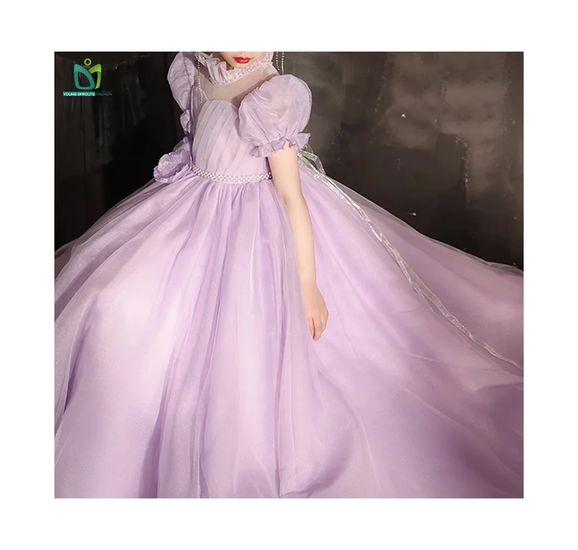 Fancy Kids Tulle Flower Girl Lilac Color Dress For Girls Dresses
