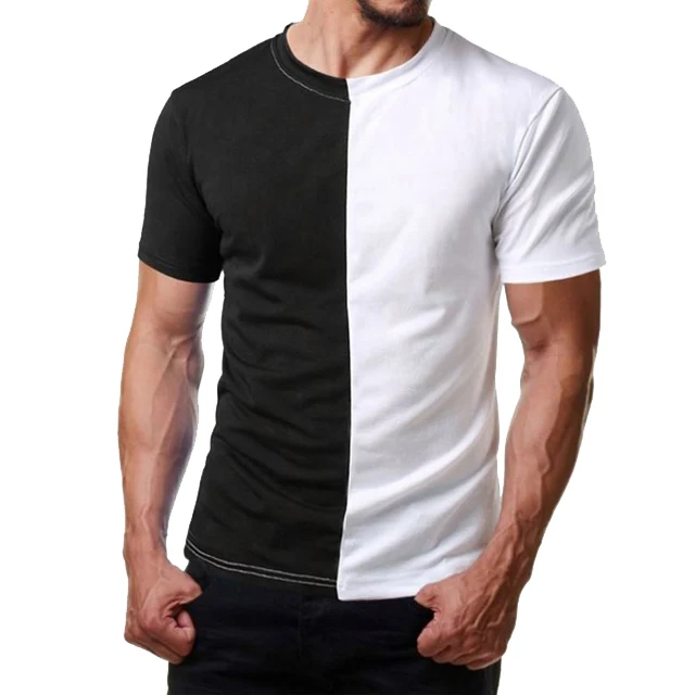 Custom Mens Split Two Tone Color wholesale cotton top quality cheap  Block Half Black White T Shirt with OEM service