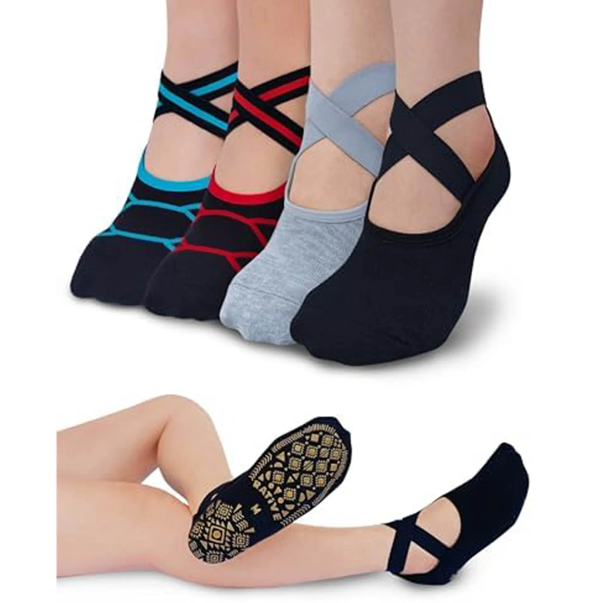 X-Cross Anti Slip Non Skid Barre Yoga Pilates Hospital Socks with grips for Adults Men Women