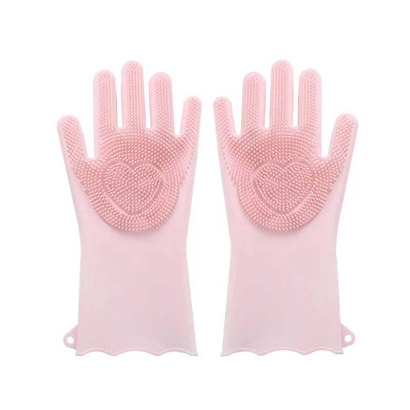 Cleaning Rubber Sponge Gloves, Dishwashing Gloves, Silicone Reusable Cleaning Brush Heat Resistant Scrubber Gloves
