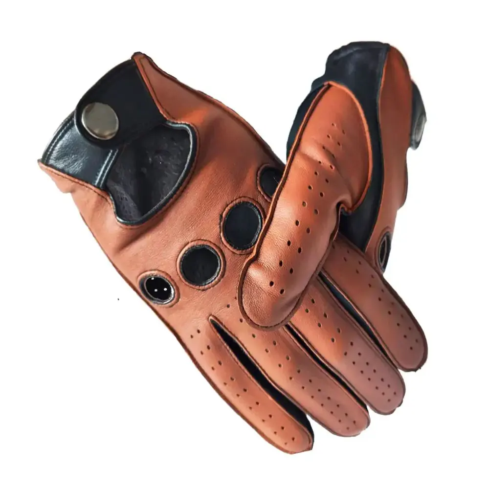 Leather Gloves Fashion Black Brown Unlined Full Finger Driving Motorcycle Riding Genuine Deerskin Leather Gloves For Men