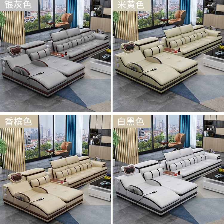 Белый современный угловой кожаный массажный шезлонг с USB-зарядкой и функцией музыкального плеера