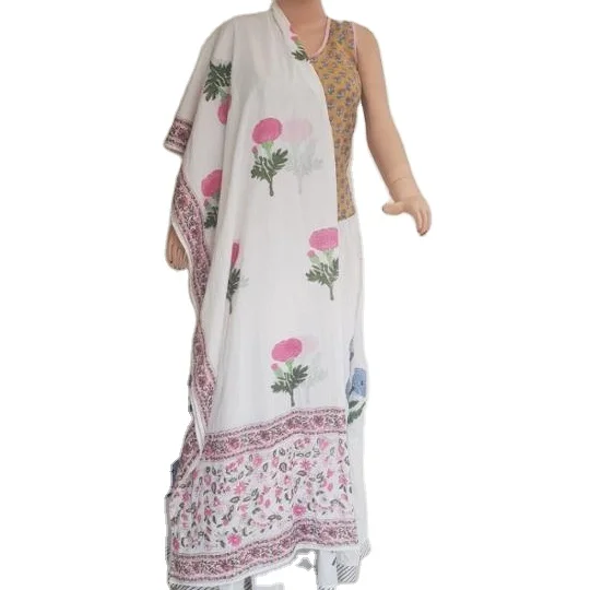 Indian Manufacturer Handmade Printed Casual Wear Pure Cotton Women New Print Long Stoles Dupatta