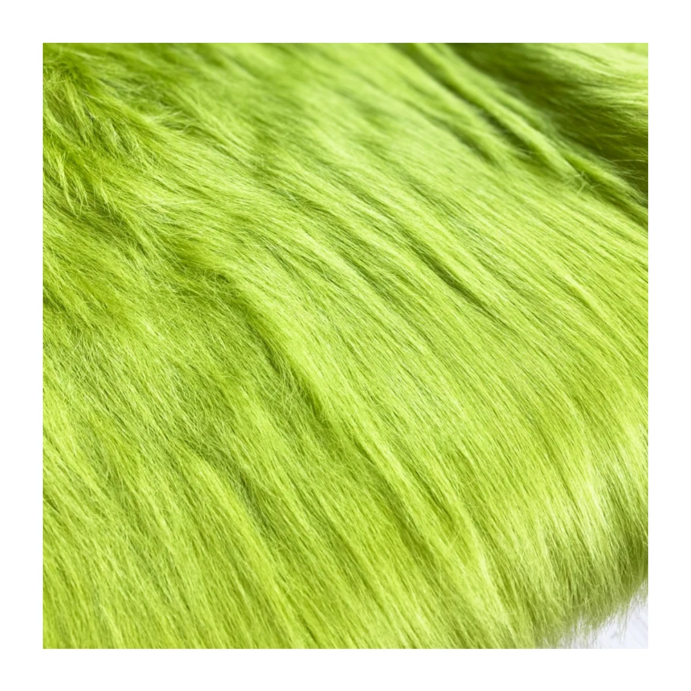 Thailand High Quality Long Pile 100mm Luxury Acrylic/Polyester  Faux Fur Fabric Green Color
