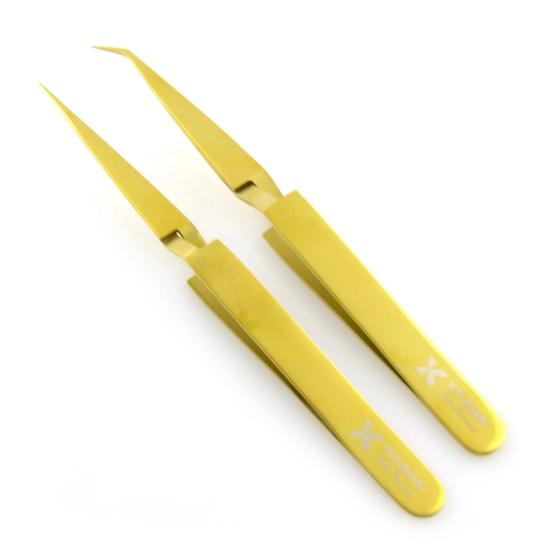 Kounain Professional 12 cm Stainless Steel Eyelash Extension Tweezers CROSS Action Straight Curved Satin Finish Fine Points