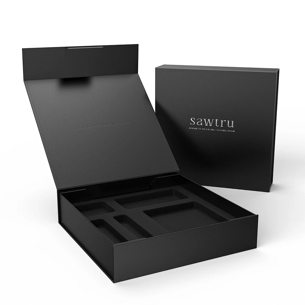 Factory Price Matte Black Cardboard Book Bronzing Shape Style Magnetic Closure Empty Gift Box Packaging OEM with Foam Insert