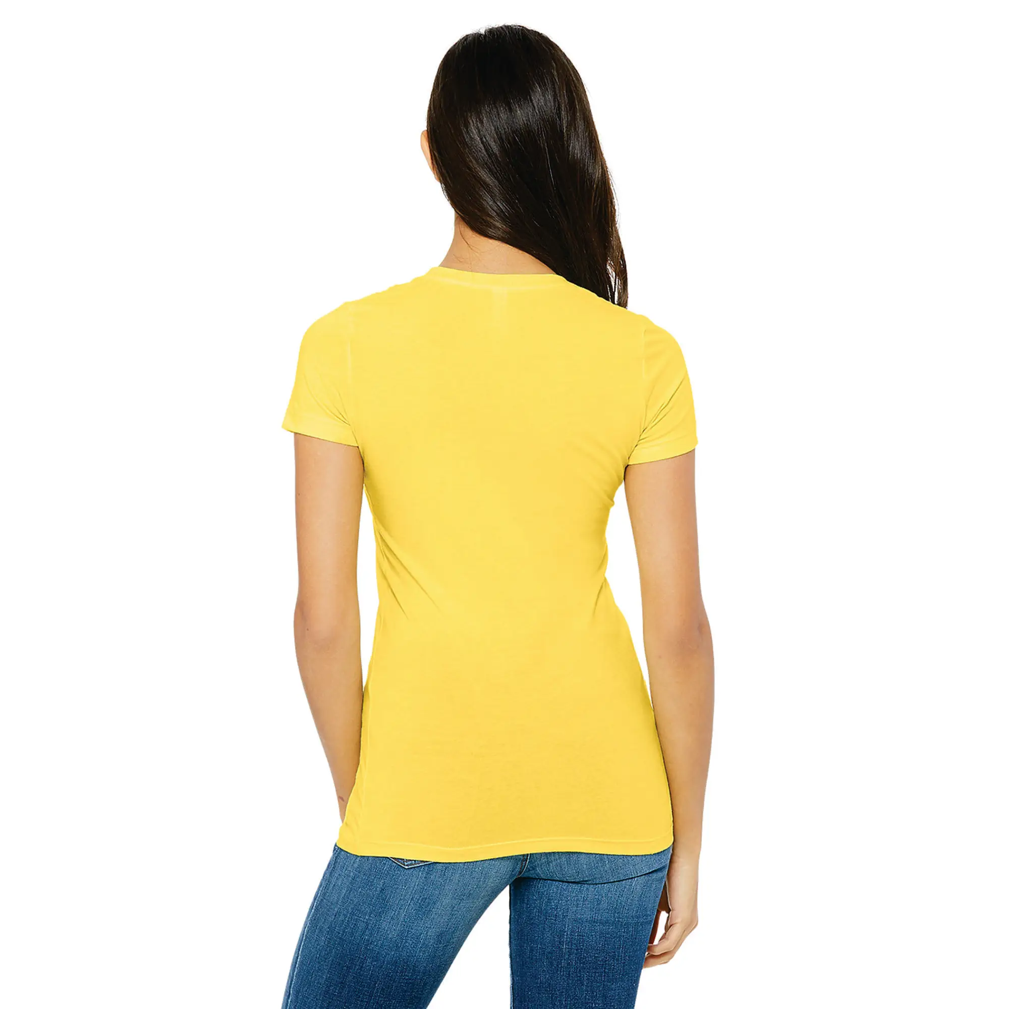 Shoulder Taping Longer Body Length 100% Airlume Combed and Ring Spun Cotton 32 Single 4.2 oz Yellow Womens Slim Fit T-Shirt