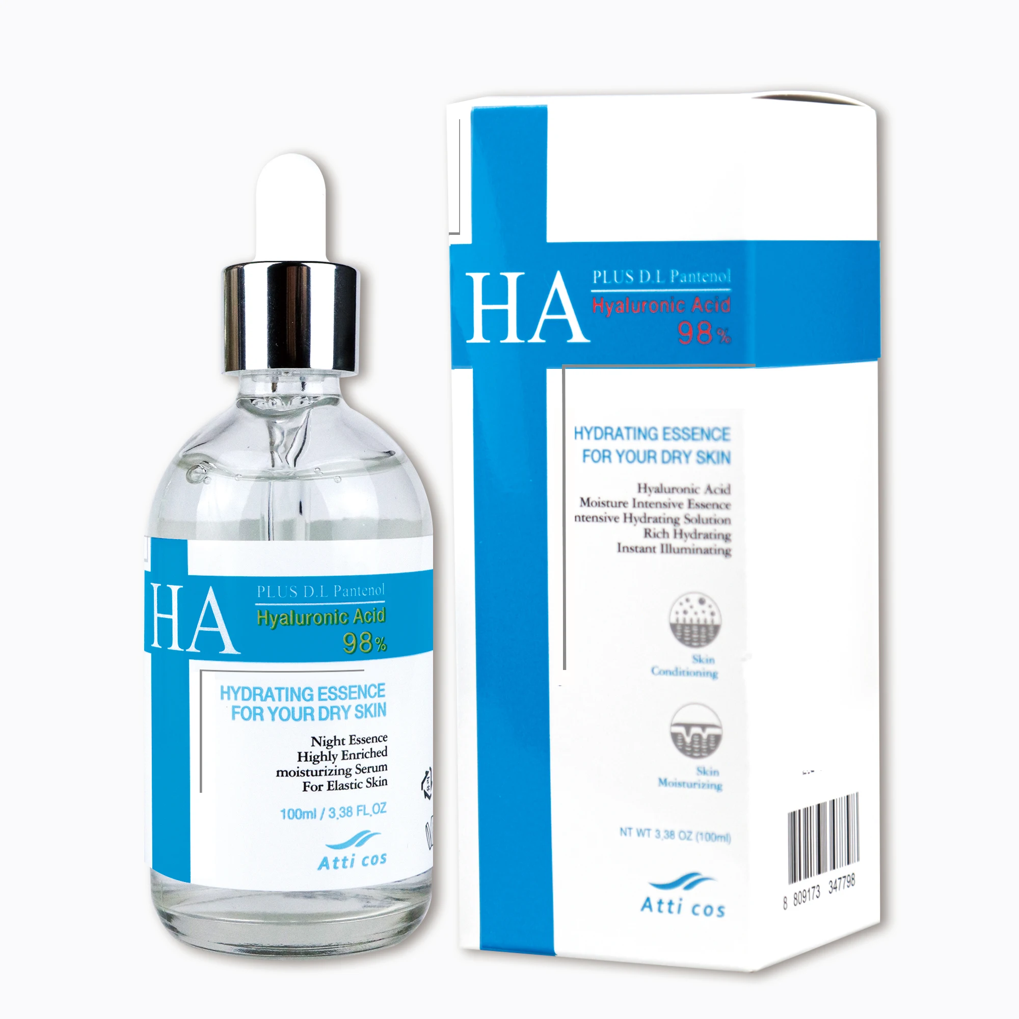Hyaluronic Organic skin care Acid Essence ATTICOS 100ml OEM own brand moisturizing anti-aging face essence