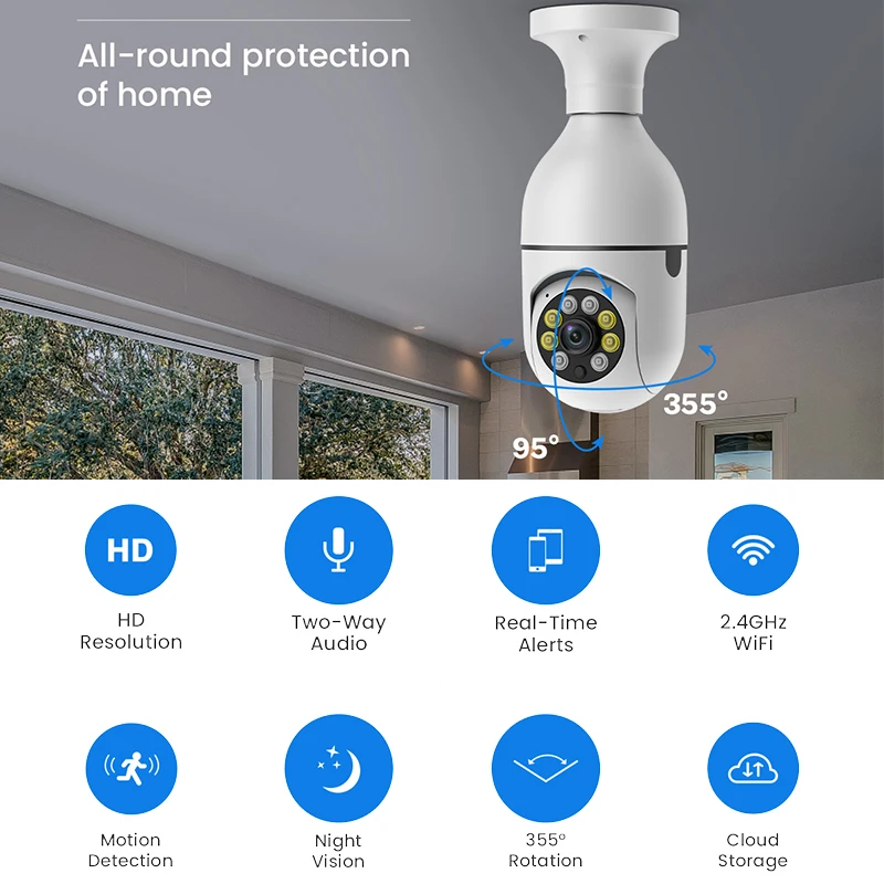 1080P 3MP Full Color Night Vision CCTV Camera Indoor Security PTZ WiFi light Bulb Security Mini Video Camera