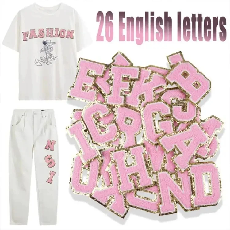 2024 Wholesale Customize High Quality Small Pink Embroidery Logo Chenille Letter Cute Chenille Patches Embroidery Patch Letters
