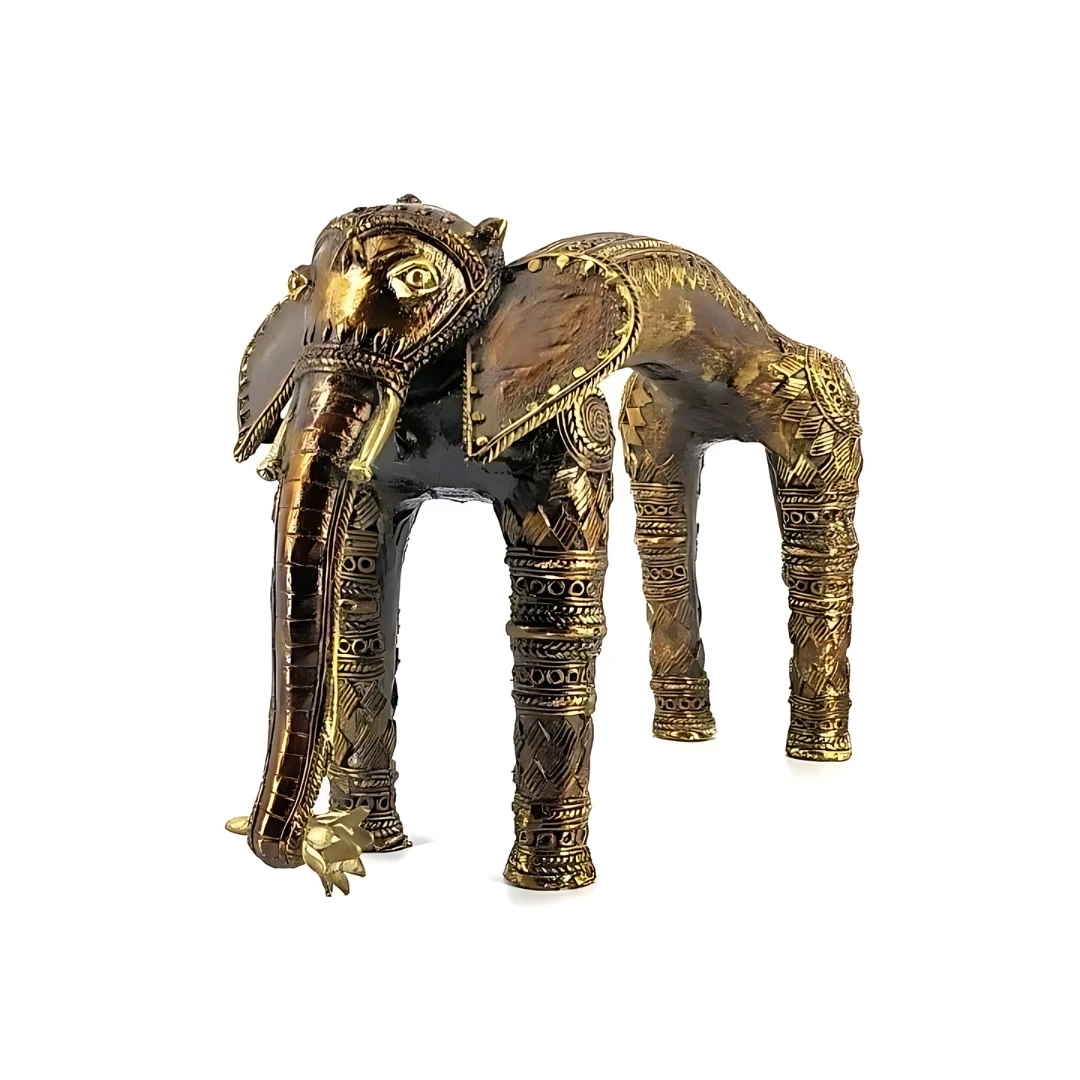 Pure Solid Brass Handcrafted Stretched Elephant Art Figurine (Bronze color, 11 inch) For Table Top Home Decor Gift