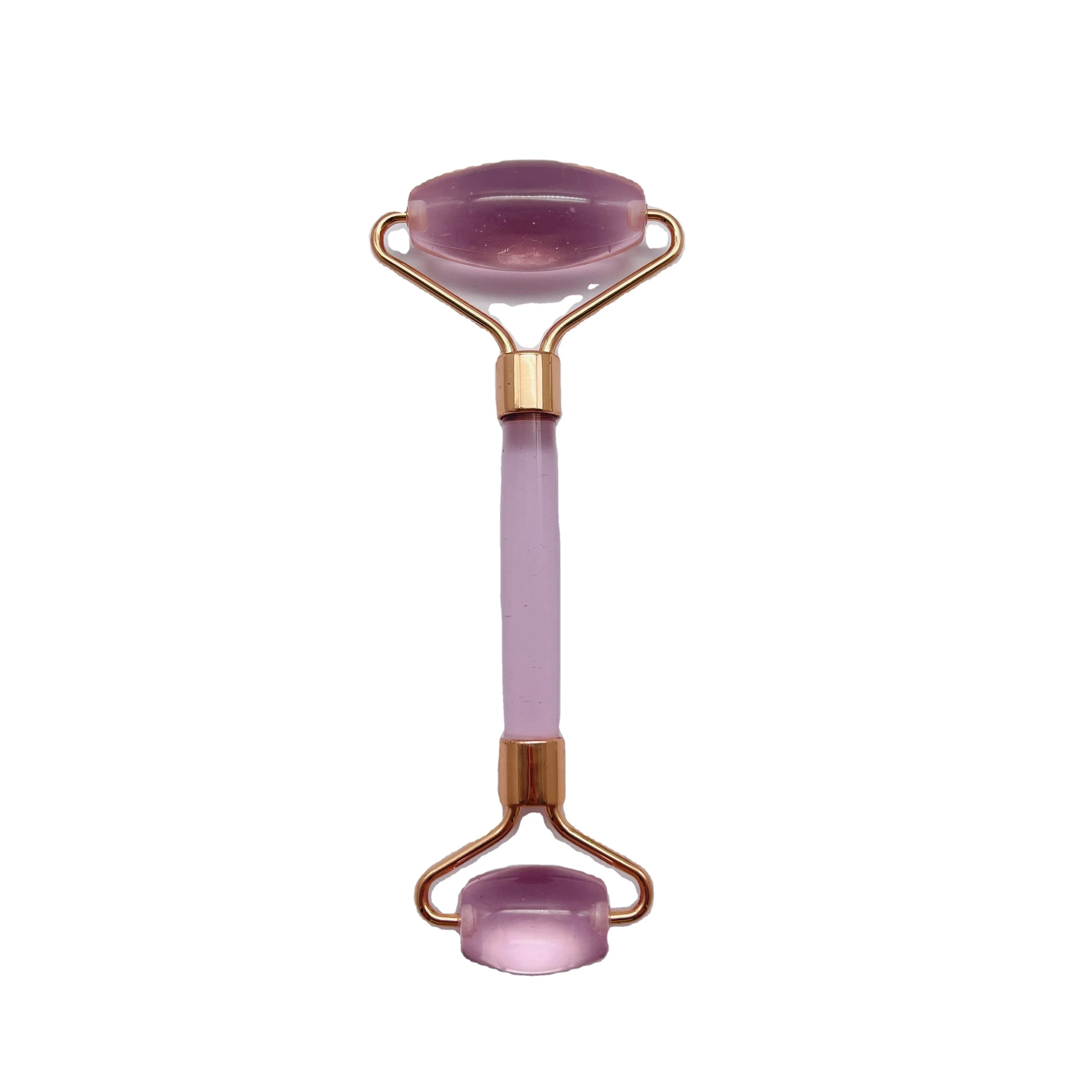 Facial Massage Tool Heart Shape Imitated Jade Durable Pink Purple Glass Roller Private Label Custom Roller  For Body Neck Face