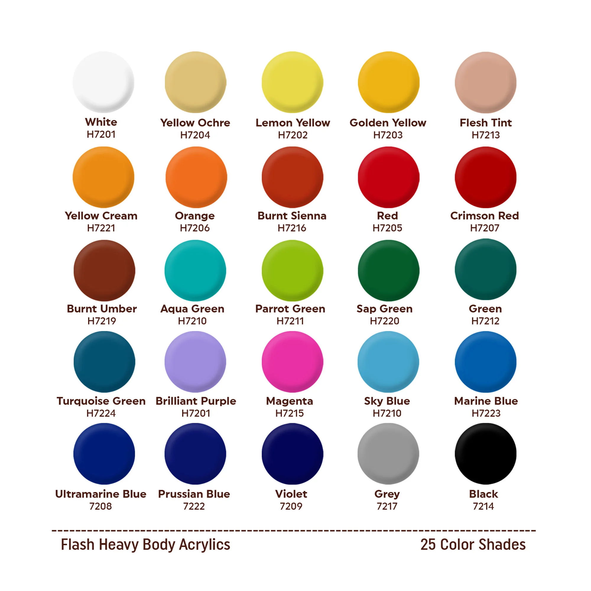 High Quality Flash Heavy Body Acrylic Colors 50ml 25 Color Set | Non Toxic Kids Safe High Lightfastness Colors