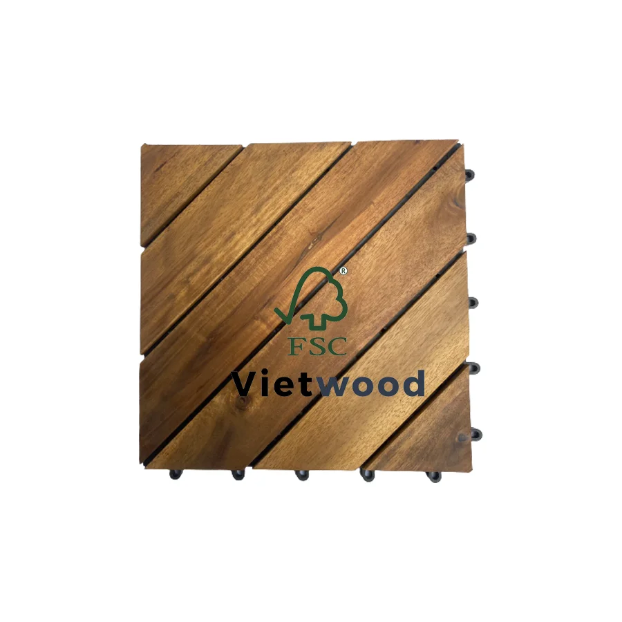 For Outdoor Garden/ Balcony/ Deck Floor High Quality Acacia Wood Deck Tiles 6 Slats Diagonal Interlocking Deck Tiles