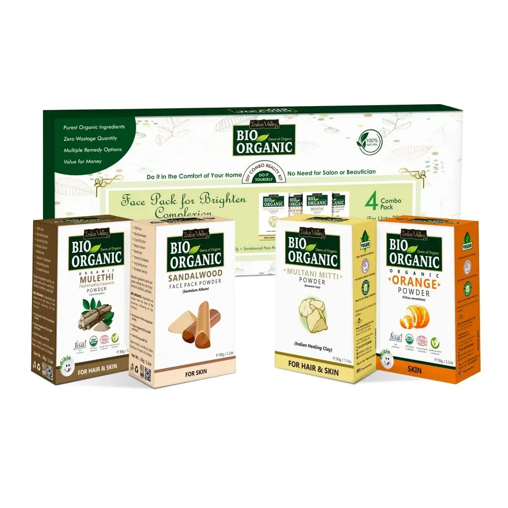 Органическая упаковка для лица INDUS VALLEY (порошок Mulethi, сандаловое дерево, порошок апельсиновой корки и порошок Multani Mitti) набор косметических подарков