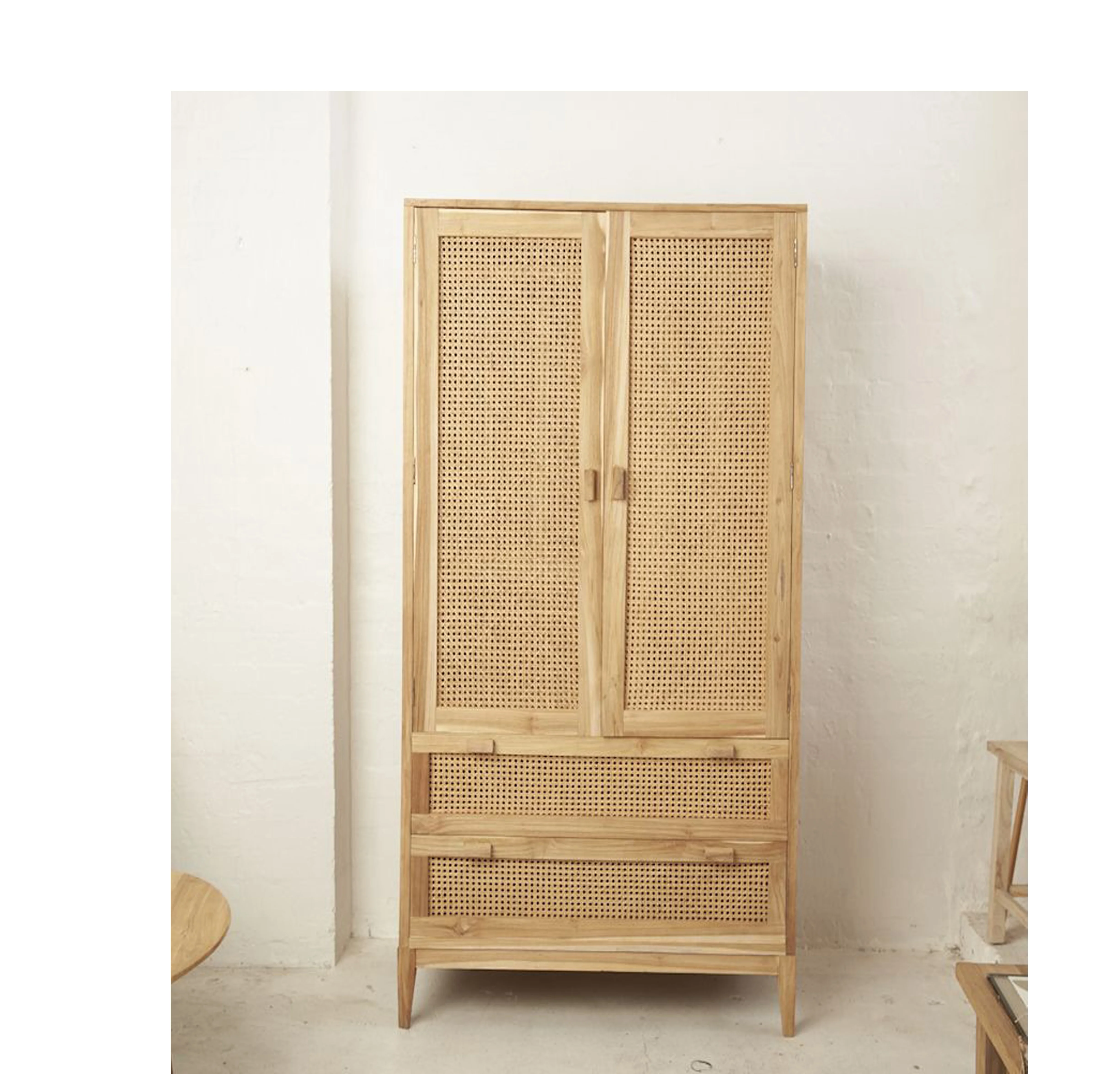 2022 Latest Modern Design 100% Pure Mango Wood Wardrobe Brown Color with Wooden Leg