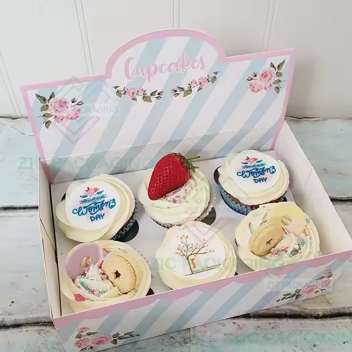 Eco Friendly Food Grade Cupcake Bakery Packaging Sandwich Cookie Display Box Juice Cup Cardboard Display Paper Box in Store