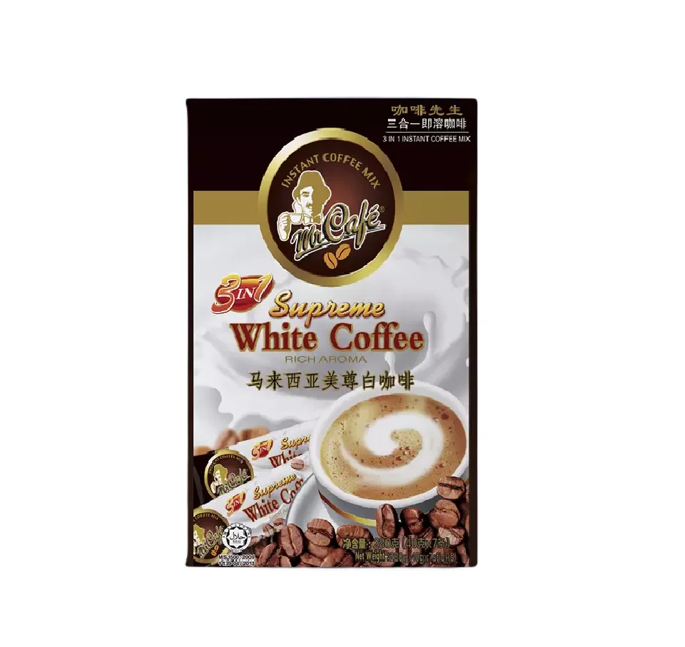 Singapore Instant Rich Aroma Caffeinated Sweet Cream Sugar Breakfast Energize MR CAFE White Coffee Powder Box 40g x 7s x 10b