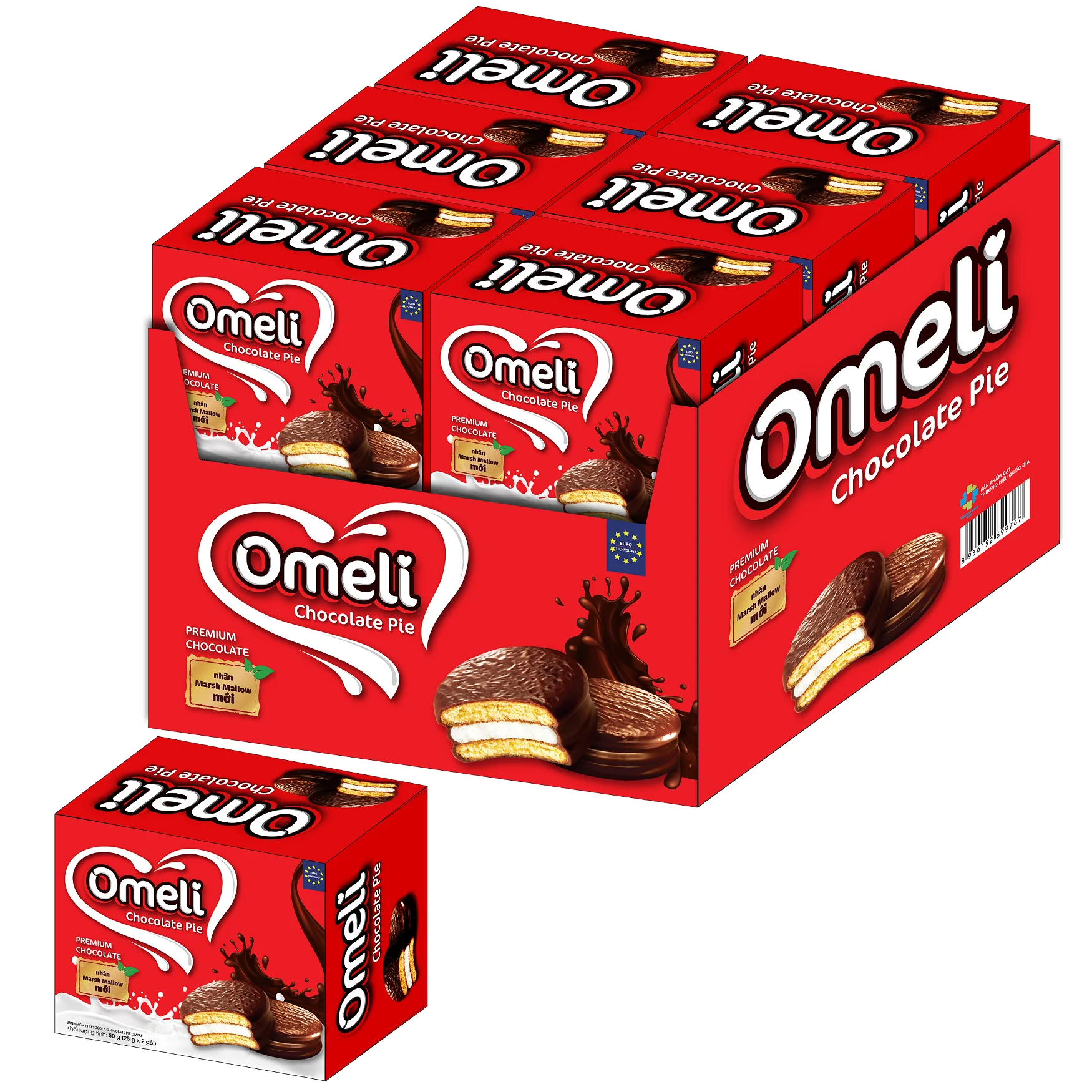 Высококачественный шоколадный пирог Omeli/коробка Chocopie 50 г с 22000 ISO: сертификаты 2018 Халяль экспортер из Вьетнама