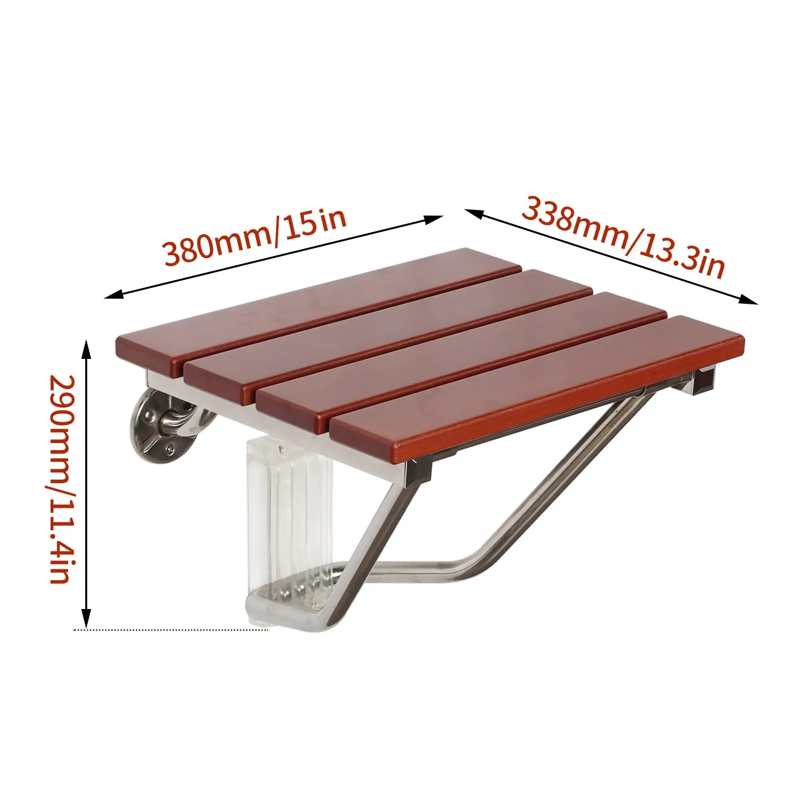 Folding Wall Mounted Teak Stainless Steel Folding Shower Chair Indoor Shower with Shower Chair for Elderly Disabled People