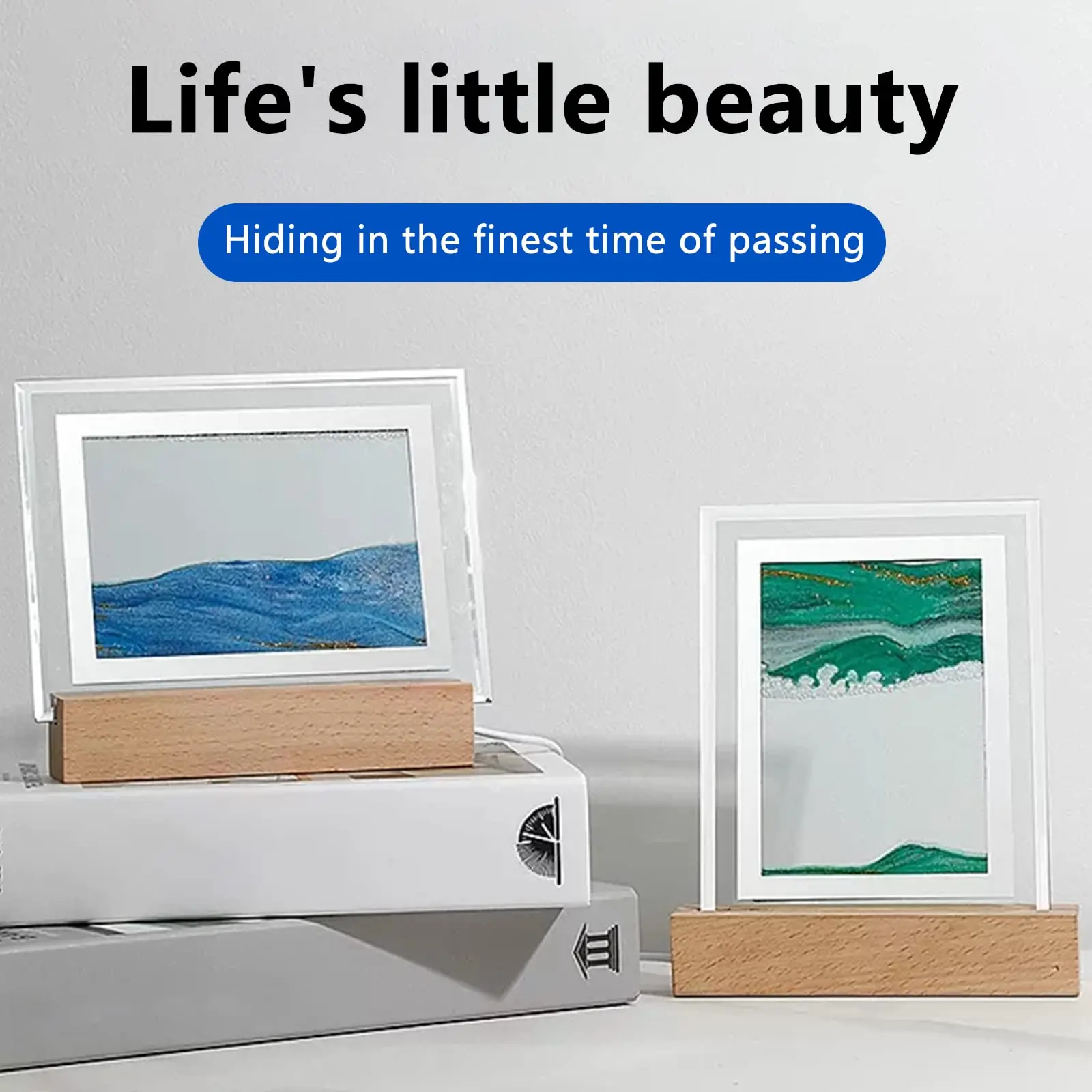 Dynamic Quick Sand Lamp Table Desk Lamp with Wooden Base Moving Sand Art Lamp