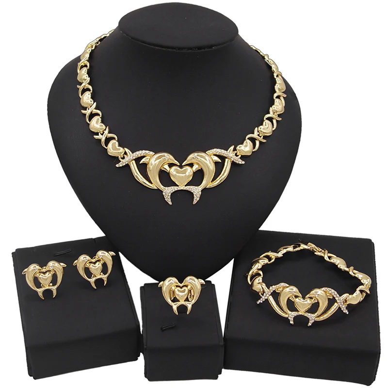 Zhuerrui Hot Style Dolphin I Love You Hugs And Kisses Jewelry Set XO Big Jewelry Sets 18K Gold-Plated Jewelry Sets Women X0049