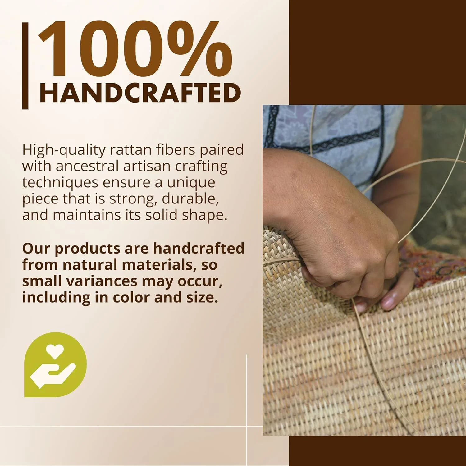 Rattan Kobo Round Storage Basket, Handwoven Rattan Basket with Handles, Organization & Home Decor for Storage, Gray-Brown