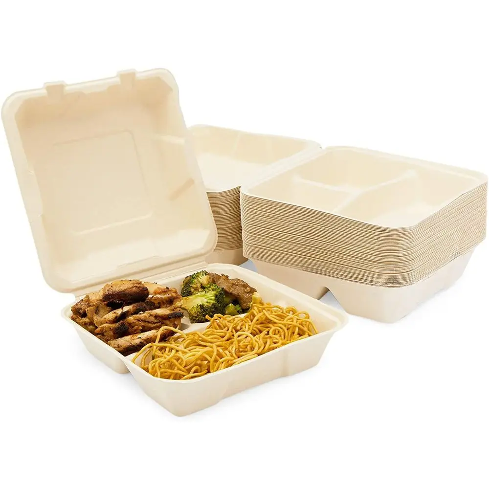 Biodegradable Takeaway Food Box Disposable Bagasse Lunch Box Sugarcane Pulp Packaging for Food