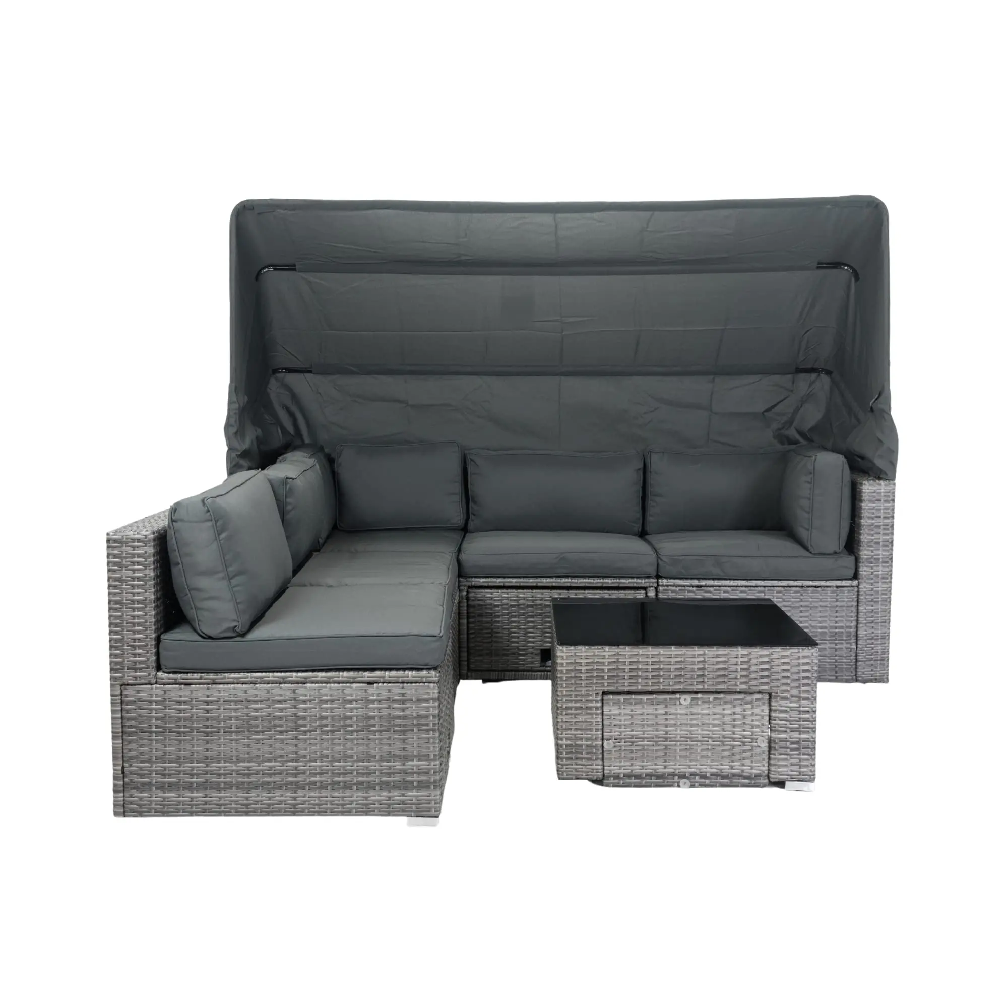 7-Piece w/Retractable Canopy Wicker Rattan Sectional Sofa Set Patio Furniture with Washable Cushions