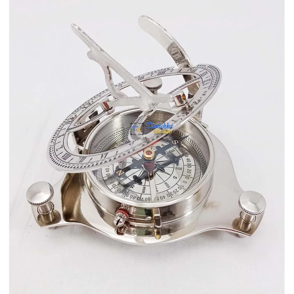 Brass Sundial Compass Nautical Engravable Compass Hiking Camping Maritime Gift Pirate Metal Craft Compass