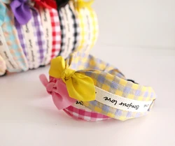 Girls Cute Lettering Check Pattern Ribbon Headband Korea fashion hair accessory