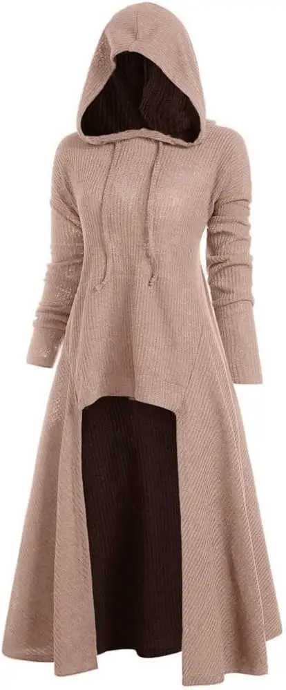 Womens Fashion Hooded Plus Size Vintage Cloak High Low Sweater Blouse Tops