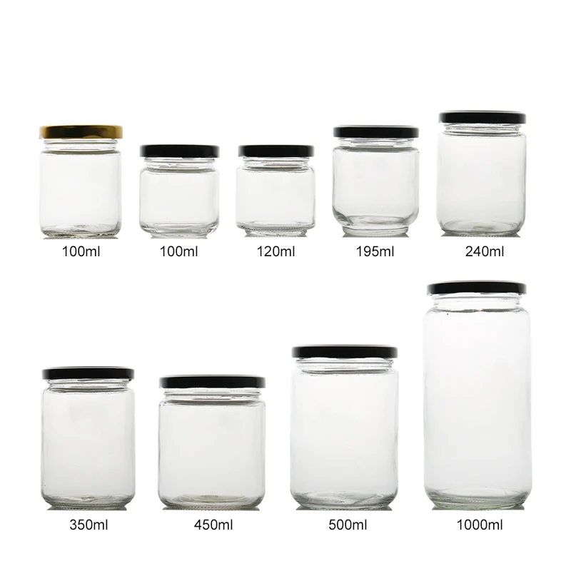 Factory Wholesale Transparent Food Storage Jars Different Sizes Glass Honey Jars With Sealed Metal Lids 250g 500g 1000g