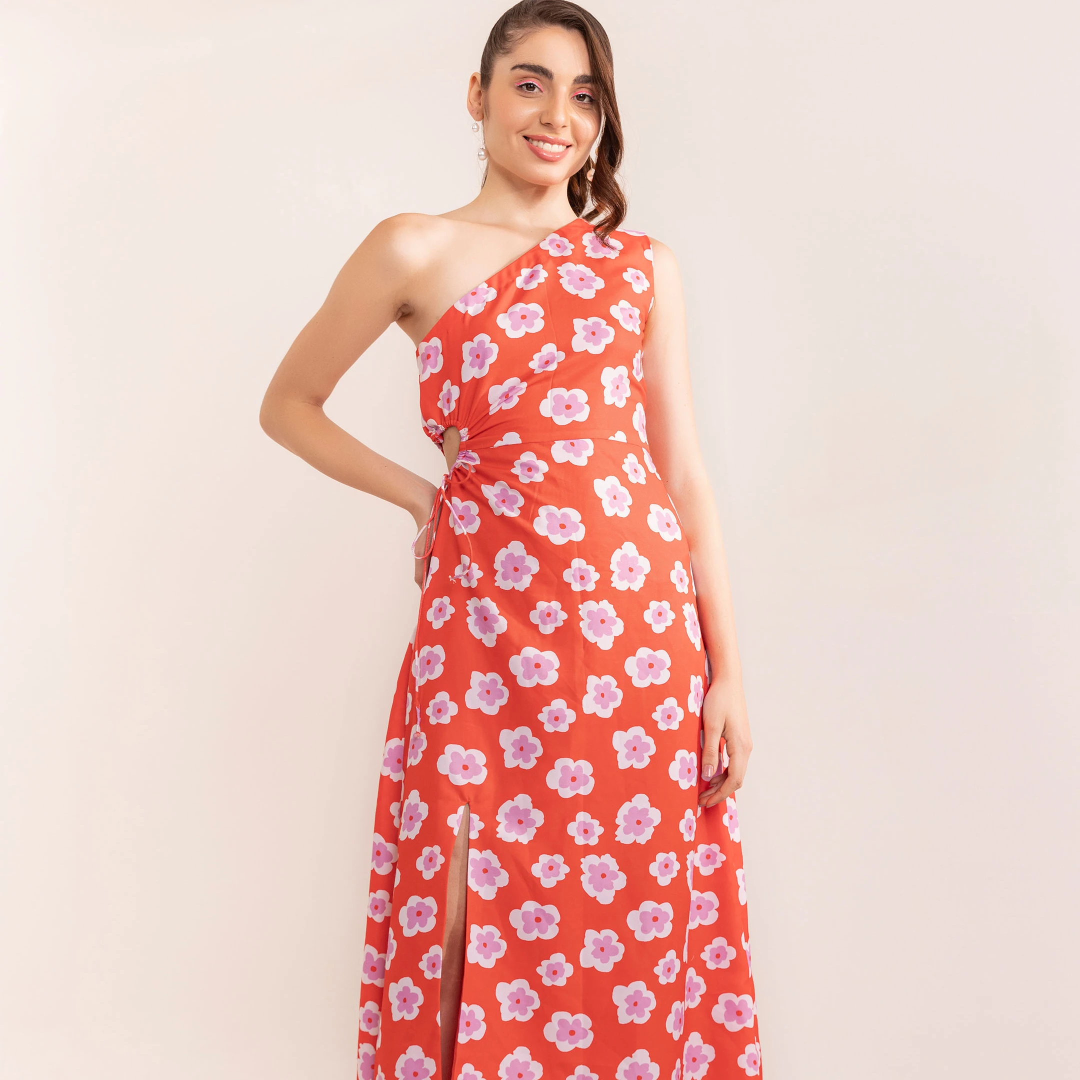 Teaberry red one shoulder dress with side heart shaped cutout Women Casual Maxi Hot Summer Sexy Young Girl casual Dresses
