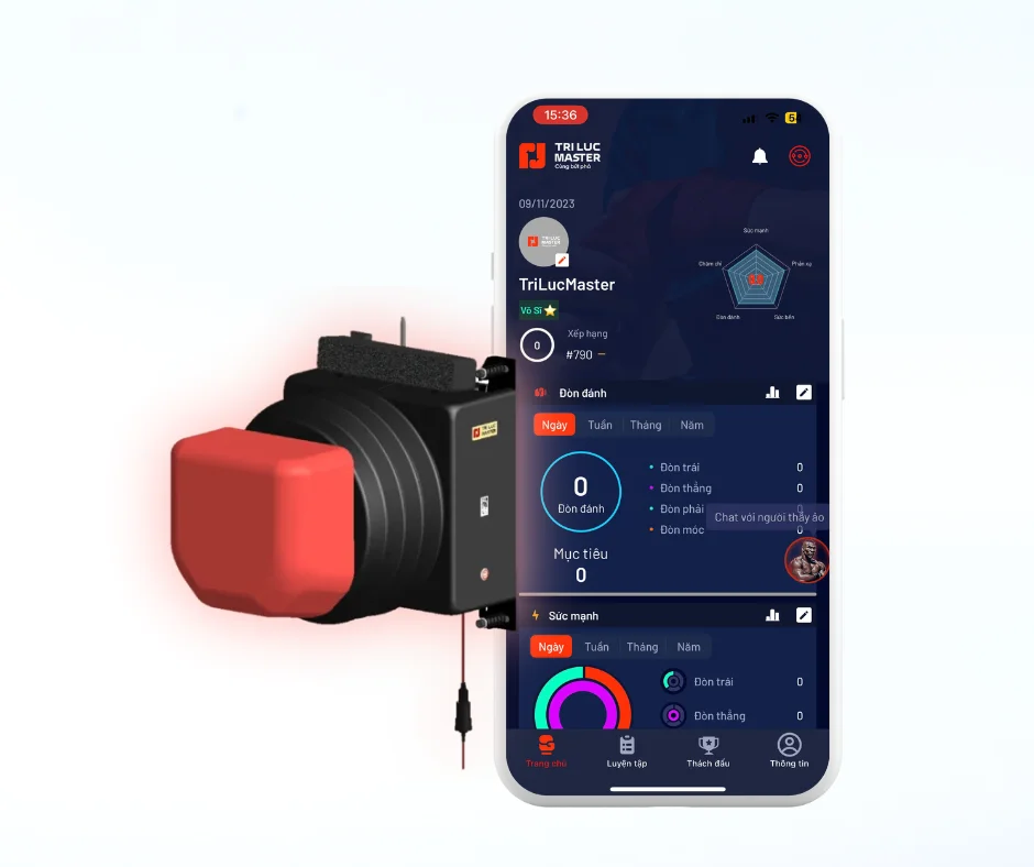 Tri Luc Master boxing machine at Home: Practice exercises with music, LED lights, reflexes, training by AI and online trainer