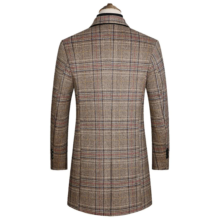 2022 Classic Single Breasted Plaid Trench Jacket Coat Mens Slim Fit Long Coat Winter Wool Coats for Men