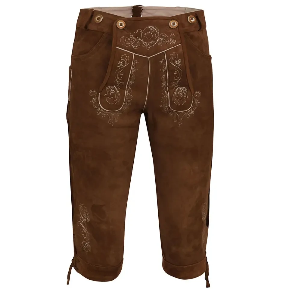 German And Austrian Lederhosen Long And Pant Short Distressed Leather Vintage Look Embroidered Bavarian Shorts For Men