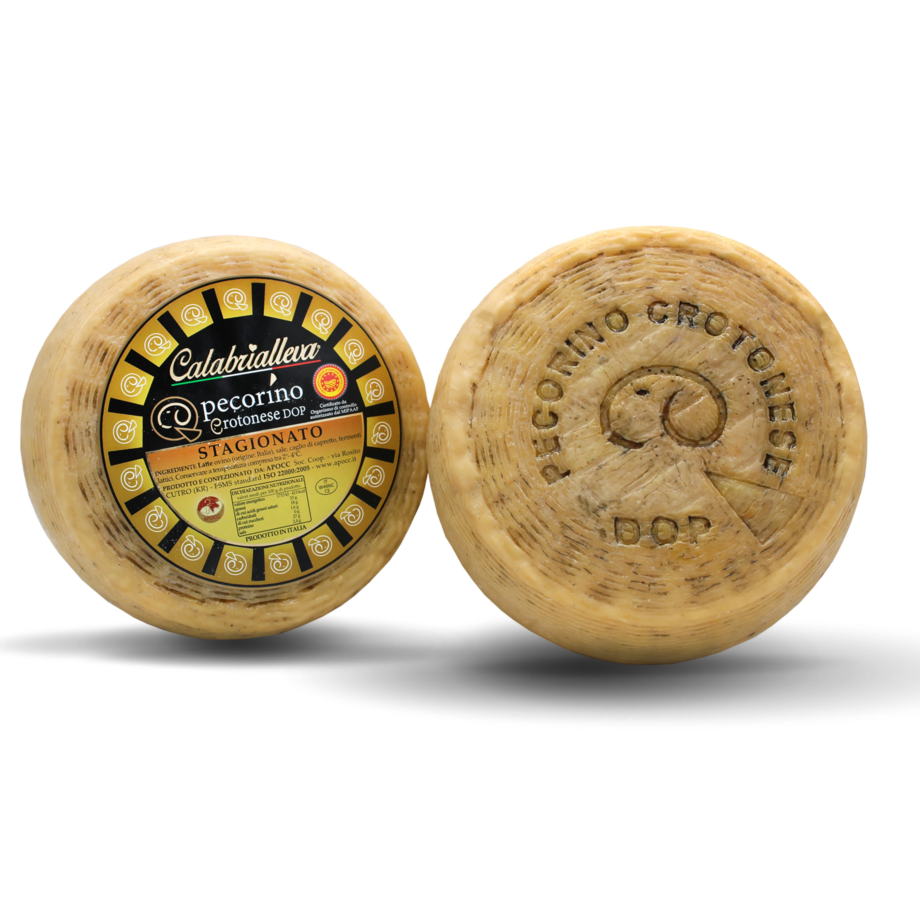 Superb and Sweety traditional block of  Hard sheep cheese PECORINO CROTONESE PDO made in Italy 2 Kg