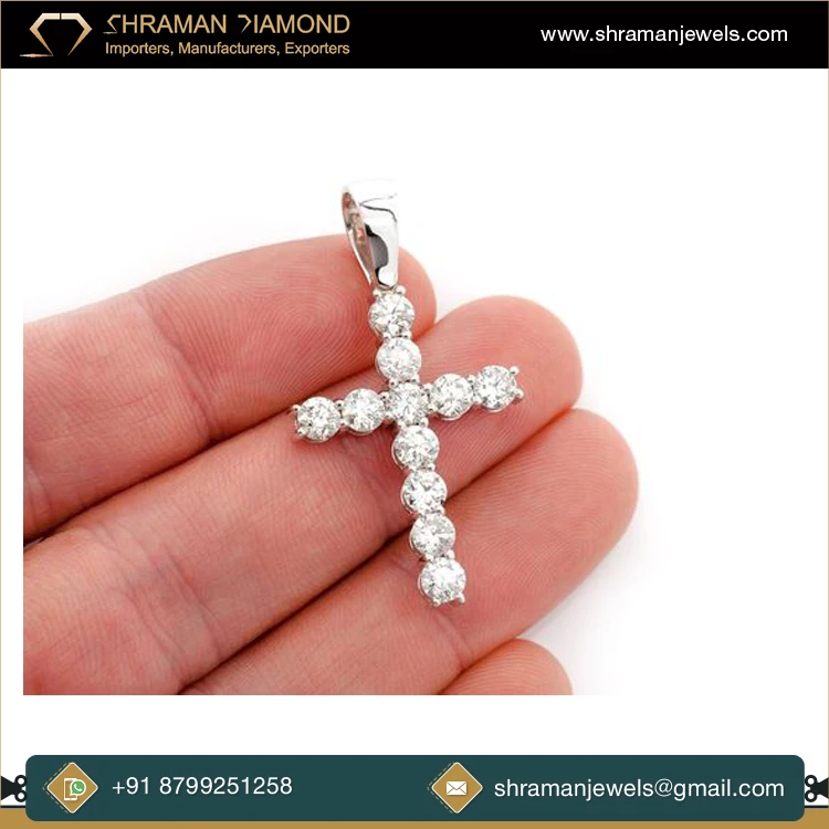 Unique Design Fashion Jewelry 3.75 TCW 10K Gold One Row Basket Cross VVS-VS Lab Grown Diamond Pendant for Engagement Gift