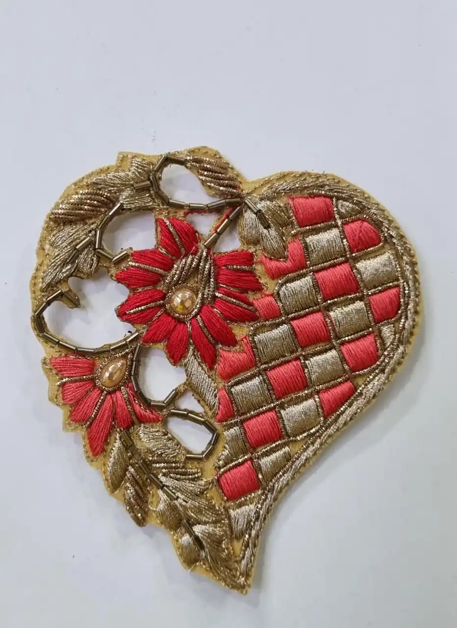 custom made embroidered patches with floral patterns including bead work and gold thread for dress designers