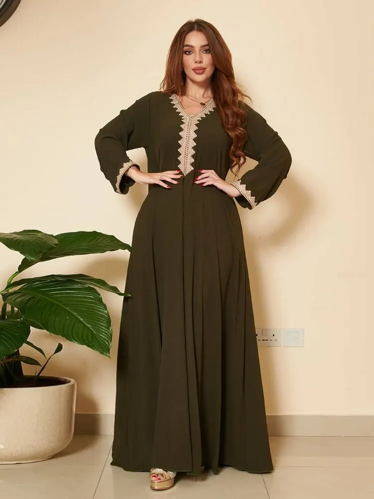 Wholesale New Trendy Modest Eid Ramadan Long Sleeve Hot Sale Ladies Wear Muslim Maxi Dress Abaya Fancy Dubai Kaftan