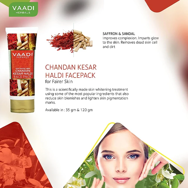 Vaadi Herbals Pack of 2 Chandan Kesar Haldi Fairness Face Pack For All Skin Type - 2 X 120 Gms