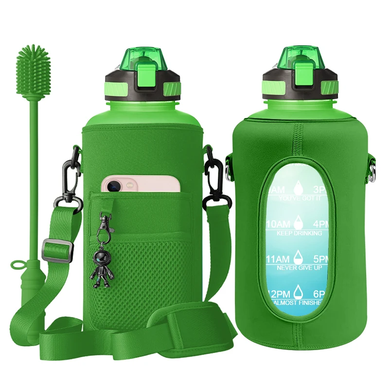 wholesale logo printed large 1 gallon motivational plastic water bottle with straw bottle shrink sleeve for 5 gallon