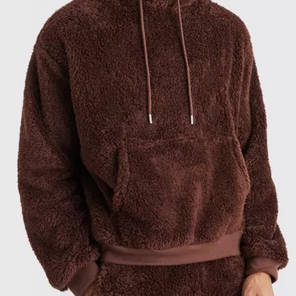 High Quality Men Fuzzy Fleece Sweatshirt Casual Loose Sherpa Pullover Oversized Hoodie with Pockets Warm for Men Hoodie