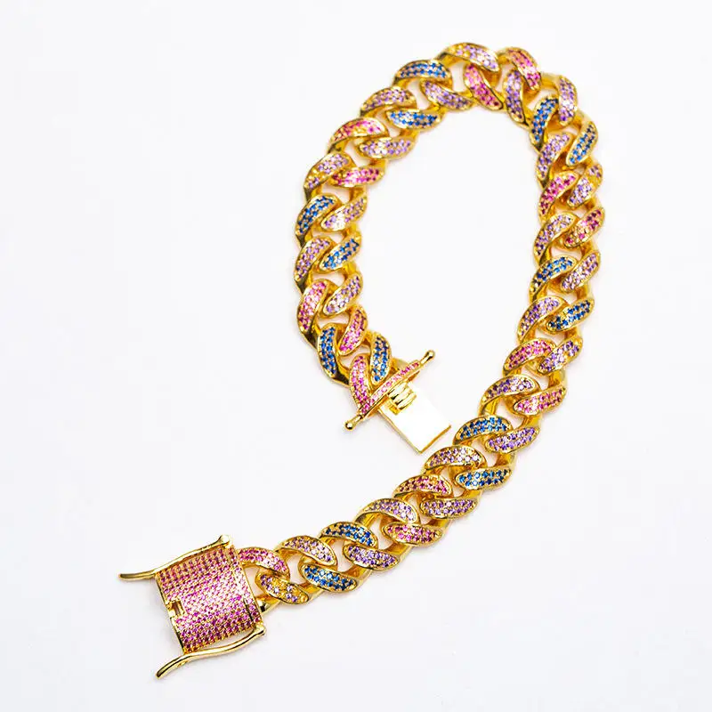 Hip Hop corrente de elos cubana 12mm cadena de eslab Cuban Link Chain Iced Out Bling Rhinestone Fashion Jewelry Wholesale