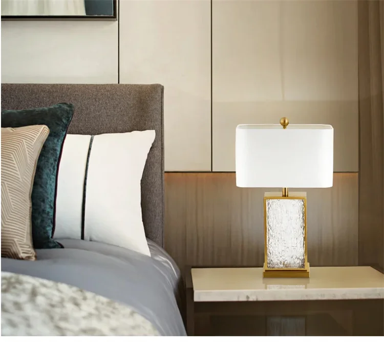 Modern Simple and Luxurious Colored Glass Table Lamp Corrugated Gold Frame Living Room Decoration American Art Bedside Lamp