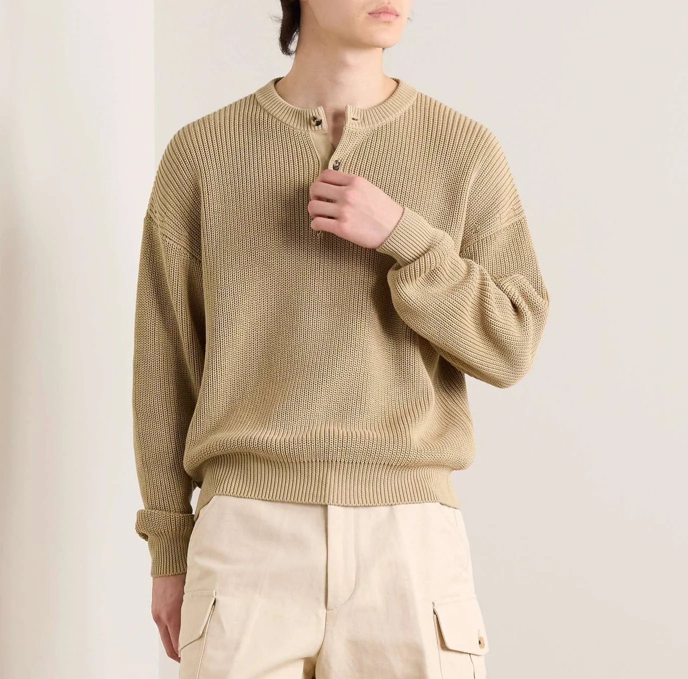 Custom Design LOGO OEM&ODM Loose Casual Knit Top Long Sleeve Ribbed Crew Neck Cotton Knitwear Sweater Jumper for Men