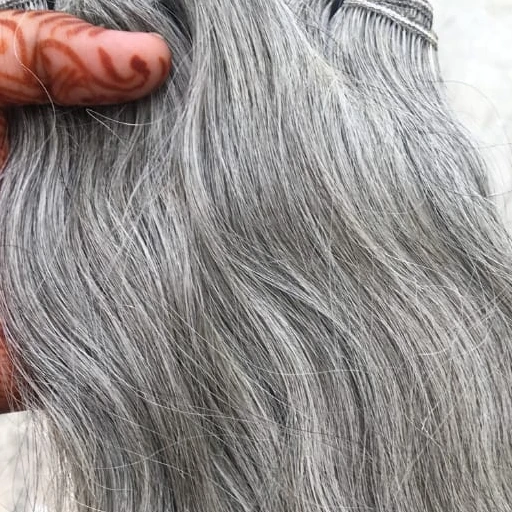NATURAL GRAY RAW HAIR EXTENSION - RAW TEMPLE HAIR - CUTICLE ALIGNED SINGLE DONOR RAW GRAY HAIR