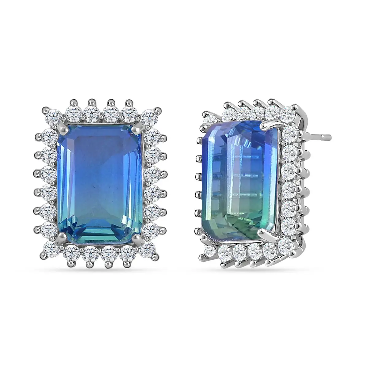 Blue and Green Tourmaline Color Glass and Simulated Diamond Earrings and Ring in Silvertone Brass Jewelry Wholesale High Quality