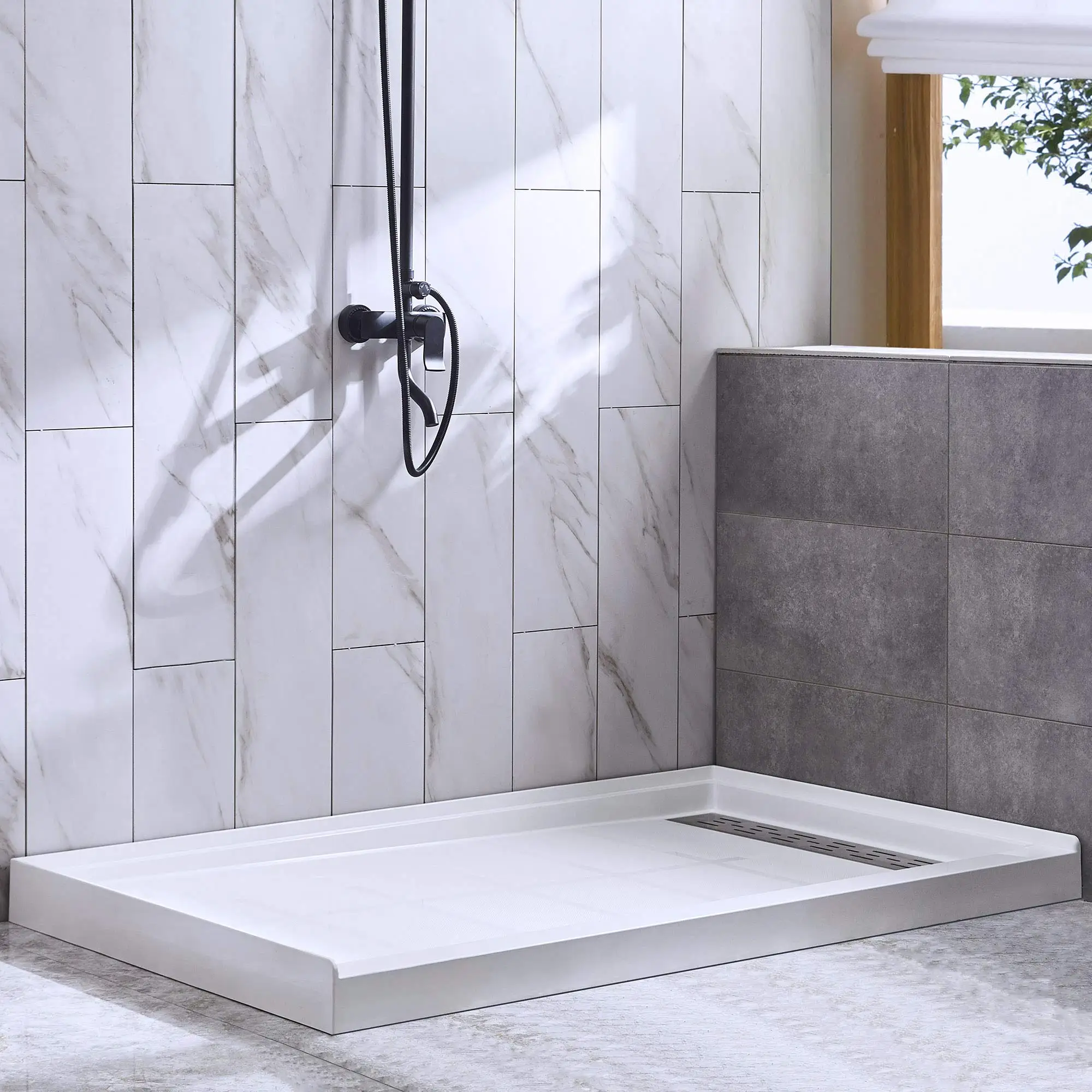 Hot Sale solid surface bathroom marble walk in SMC shower base 72in